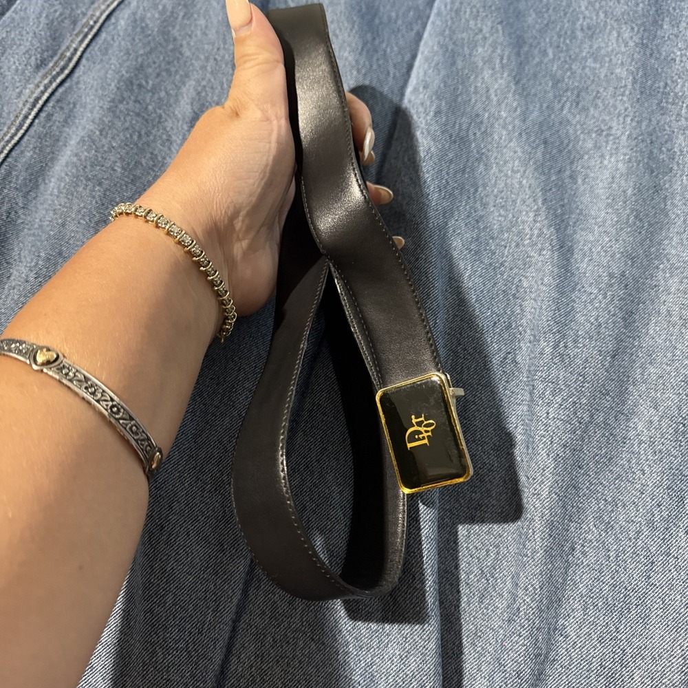 Vintage Christian Dior Size 44 Black Belt Laquer Logo 1980's France